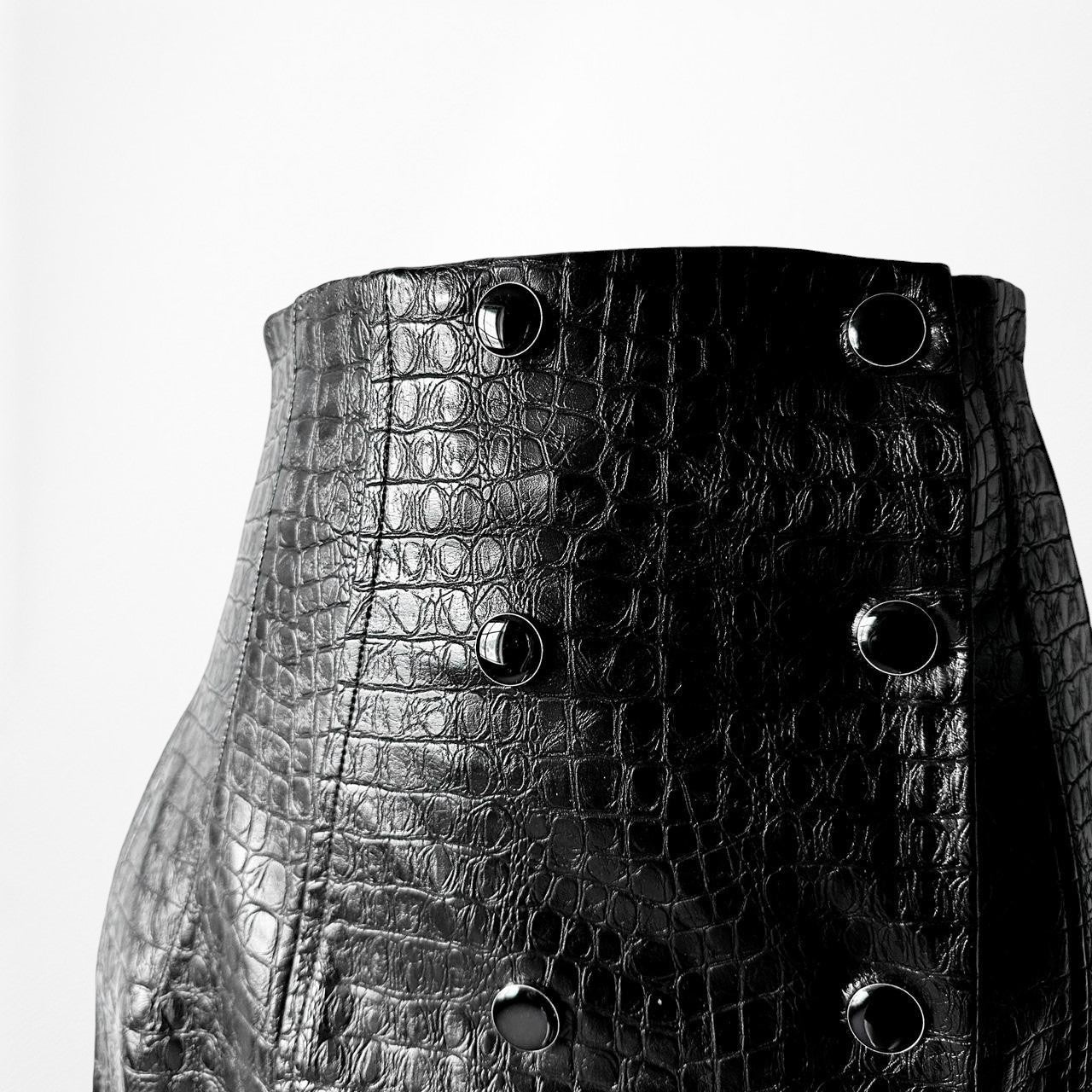 Zara Black Crocodile Faux Leather Button Front High Waisted Mini Skirt Size XS/S