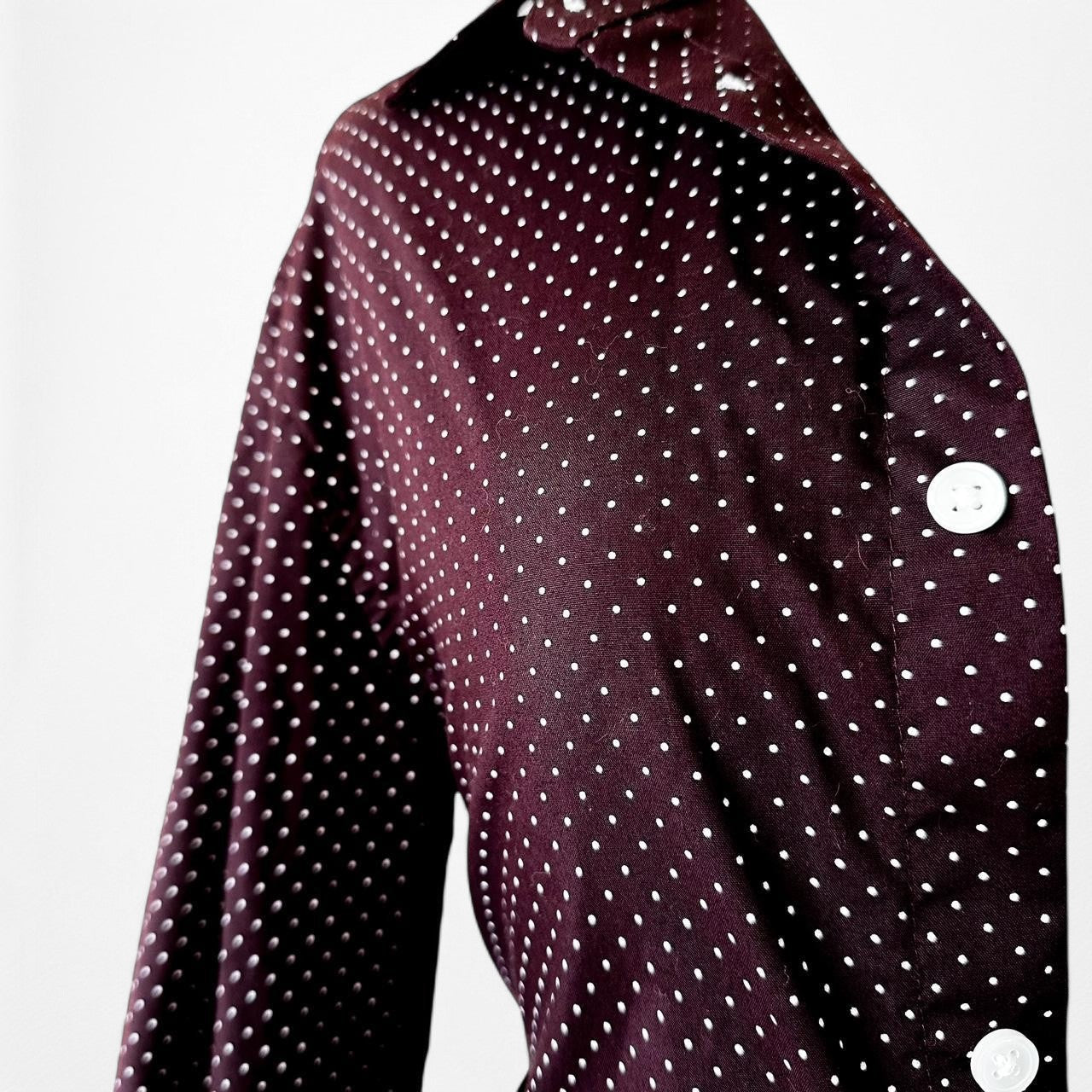 H&M Burgundy Red Button Down Polka Dot Print Shirt Top Size S