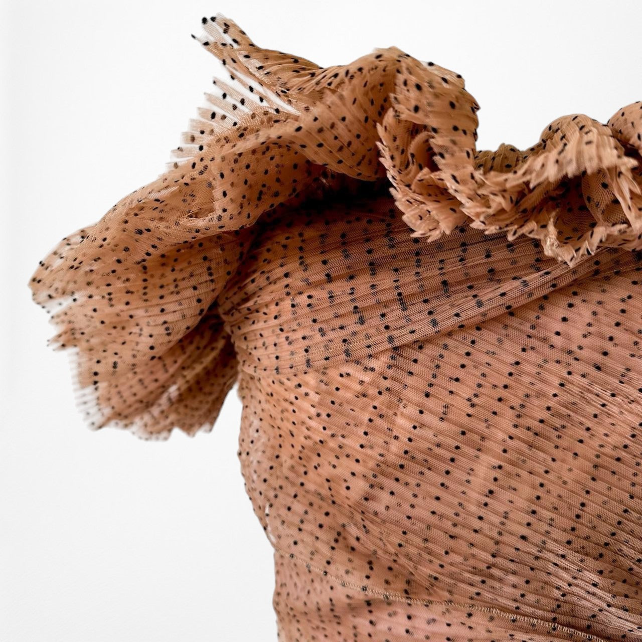 Zara Brown Polka Dot Off The Shoulder Tulle Flared Crop Top Size XS/S