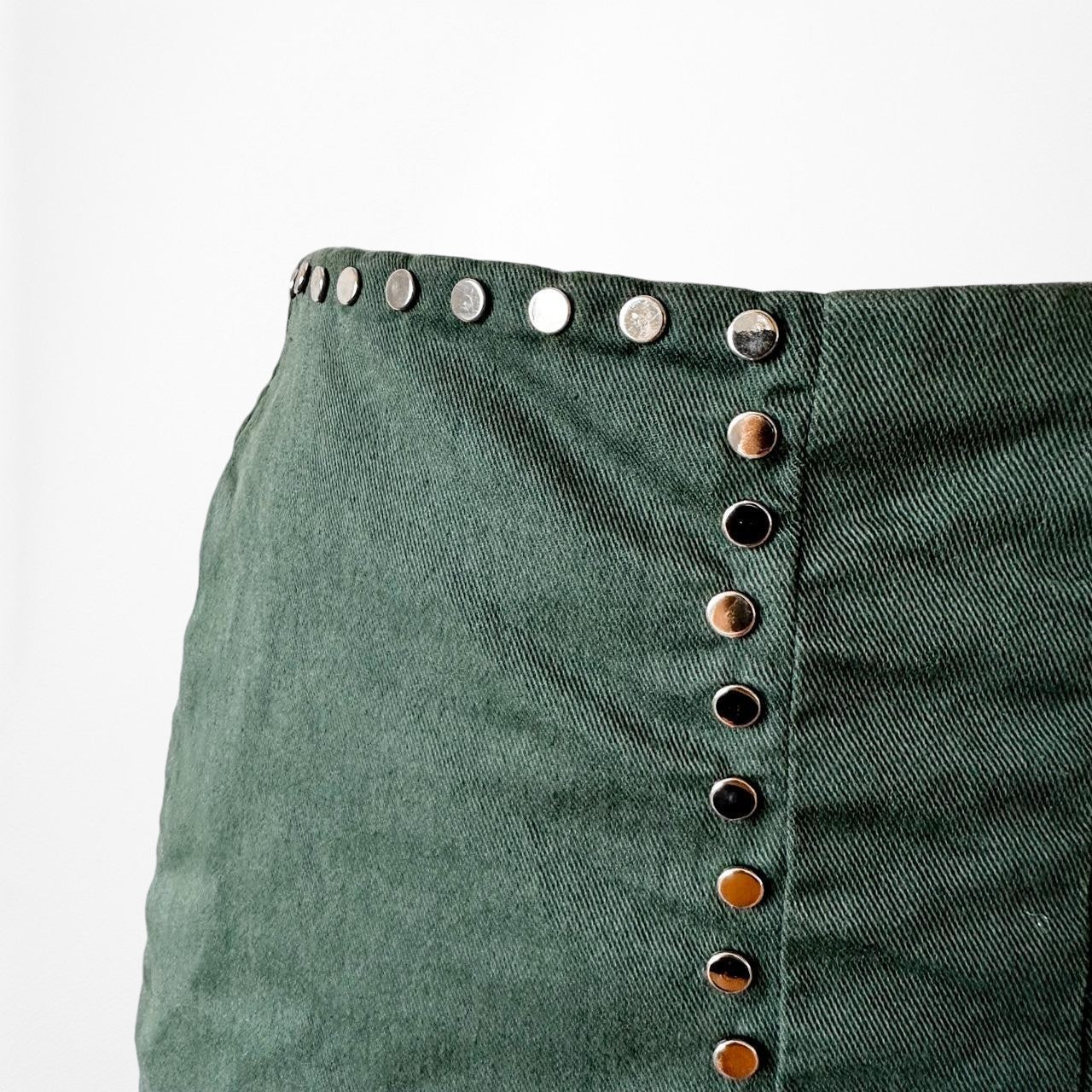 Ivy Revel Camo Green Gold Studded Bodycon Mini Skirt Size XS/S