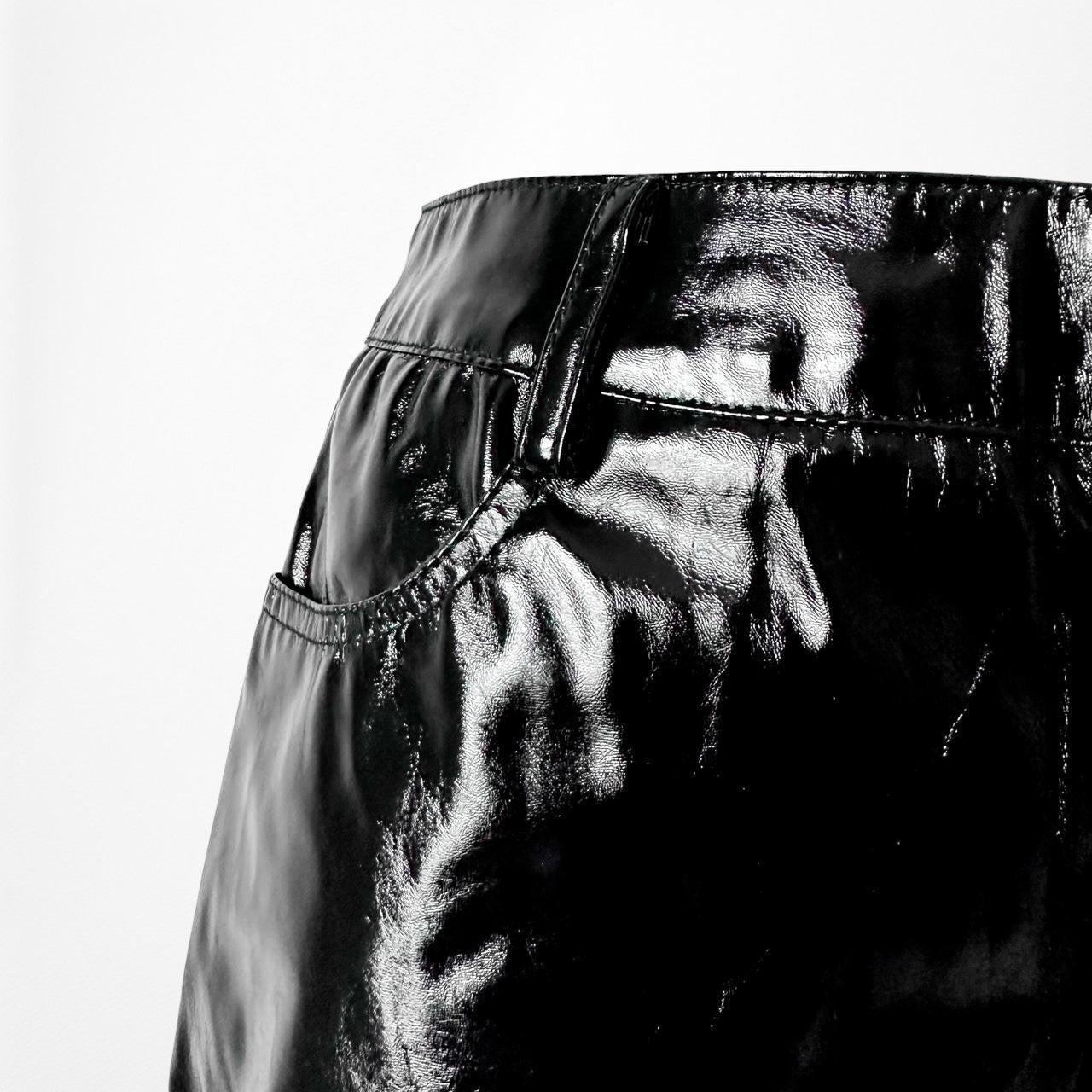 Vintage Y2K Black Patent Faux Leather High Waisted Cropped Tapered Leg Size XS/S