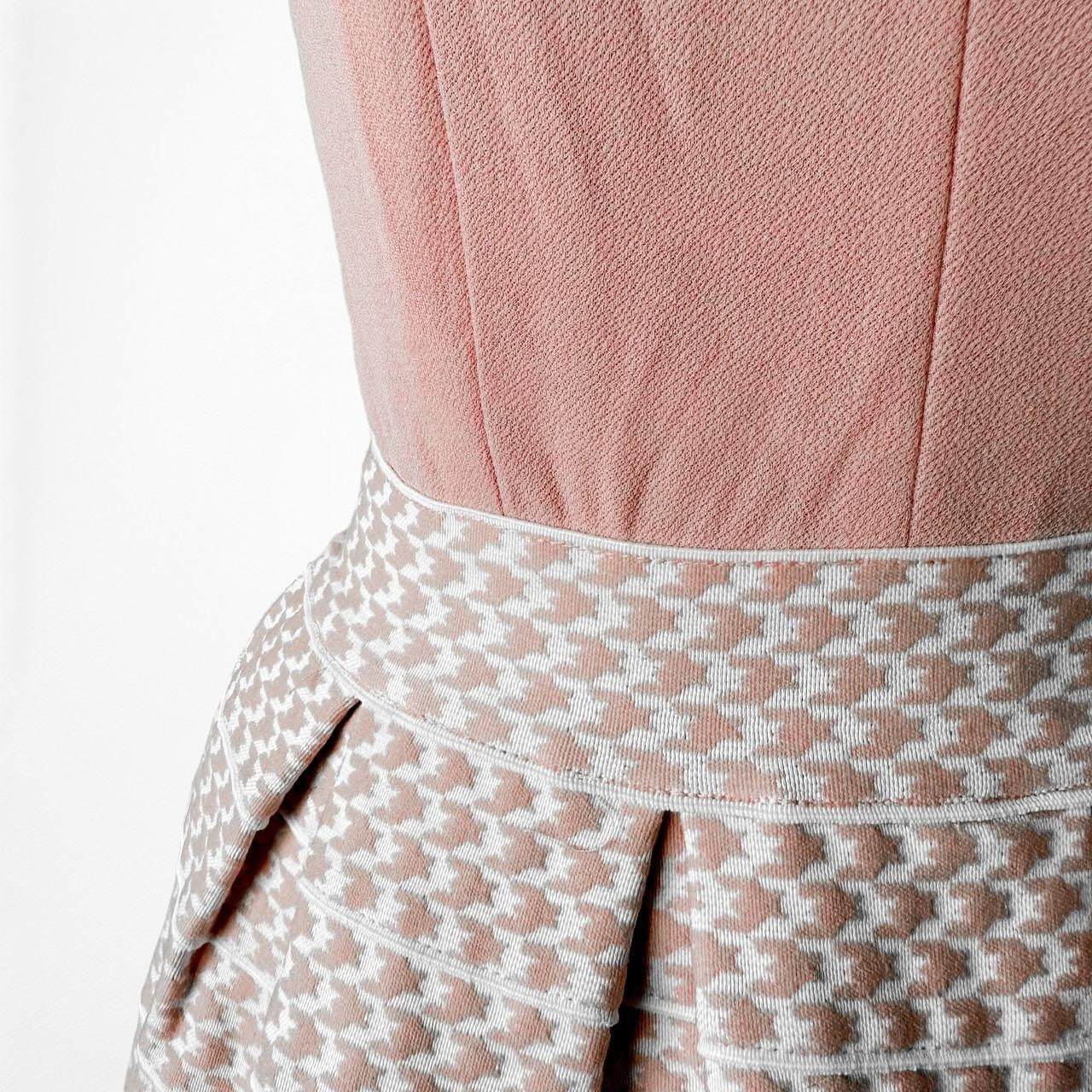 Vintage Y2K Pink Pleated Knit Checkered Flared Mini Cocktail Dress Size S/M