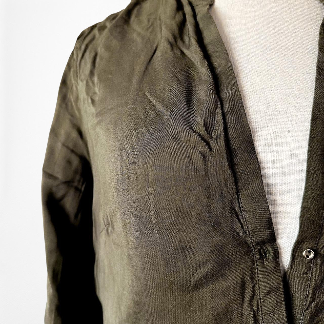 Zara Olive Camo Green Long Sleeve Henley Button Front Blouse Top Size XS/S