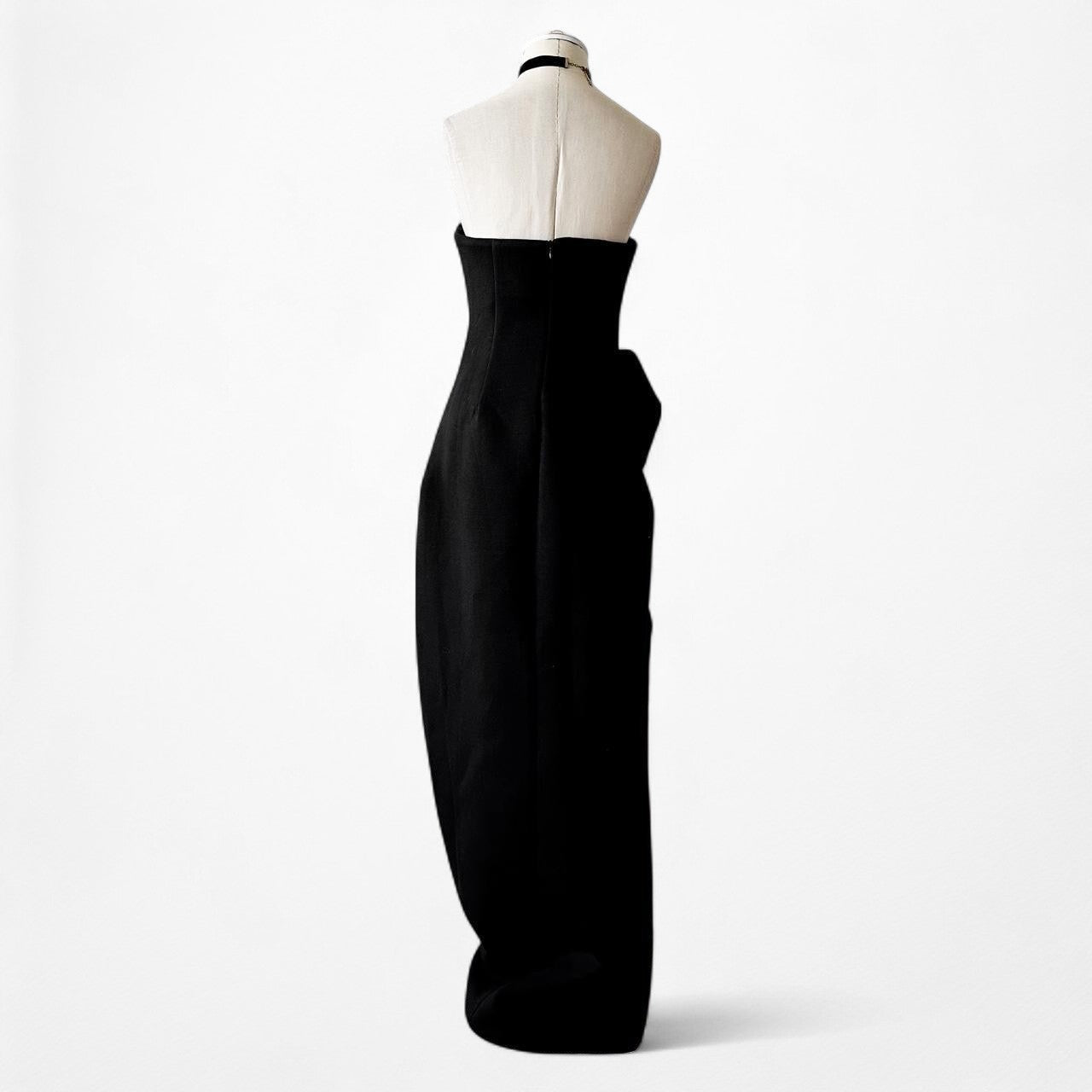 Vintage Y2K Black Strapless Ruffle Side Slit Bodycon Maxi Formal Dress Size M