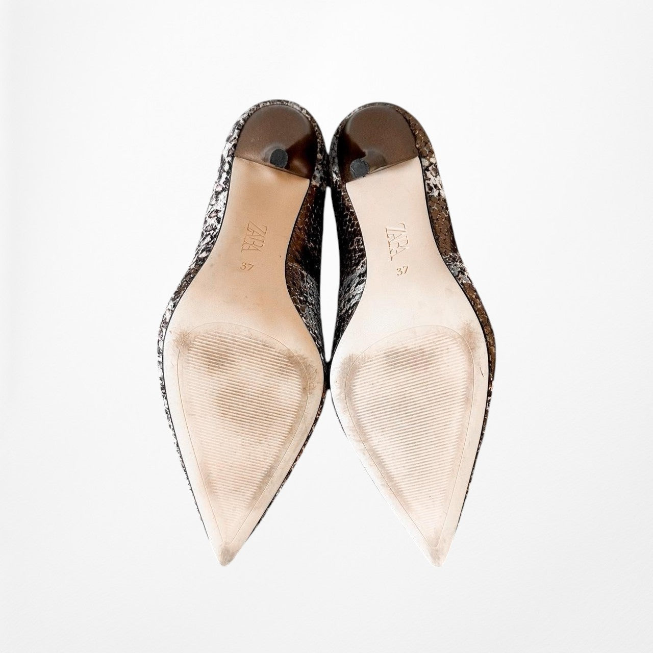 Zara Brown Animal Snake Print Pointy Toe Faux Leather Stiletto Heel Size 6.5