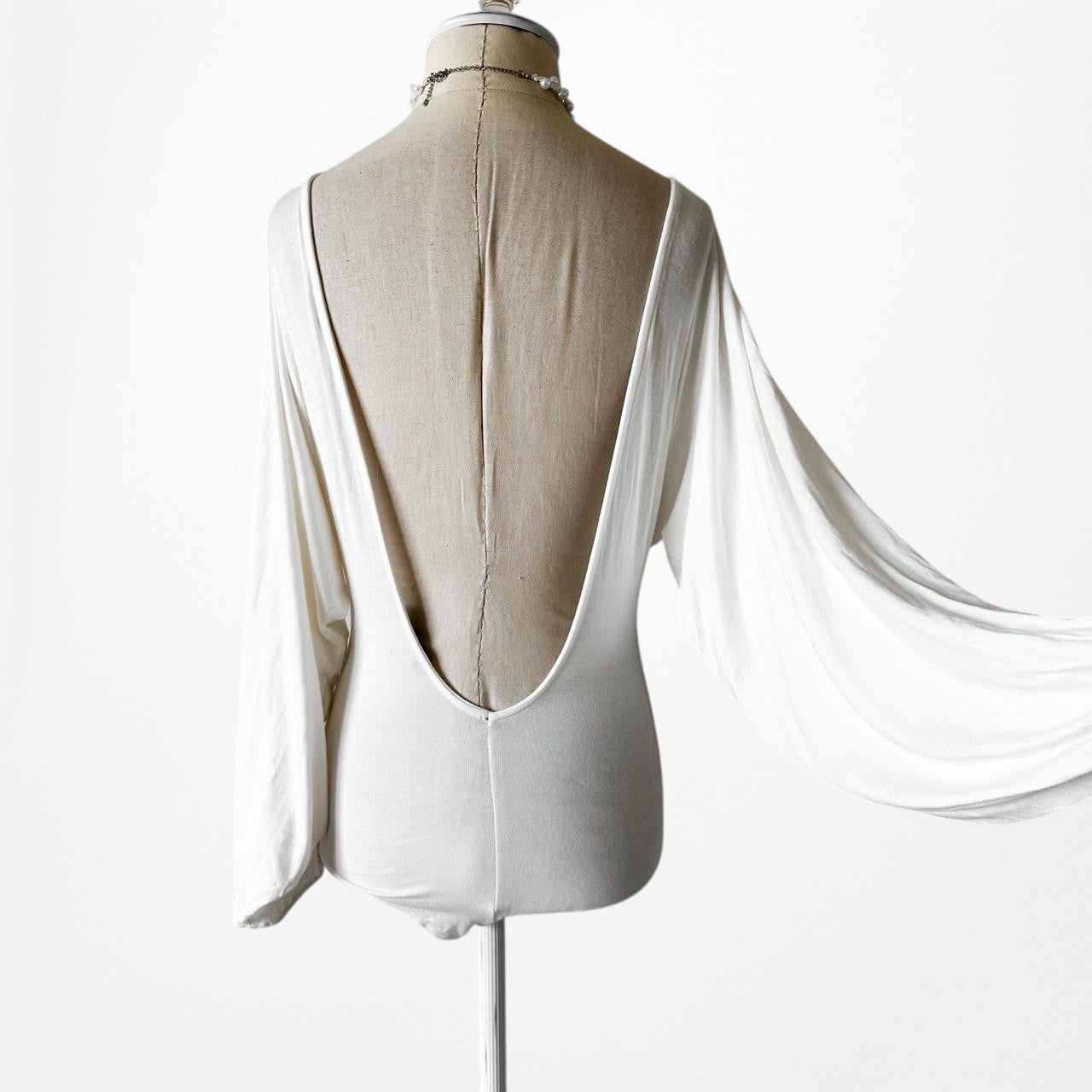 Vintage Y2K Off White Knit Puffy Long Sleeve Bodysuit Top Size XS/S