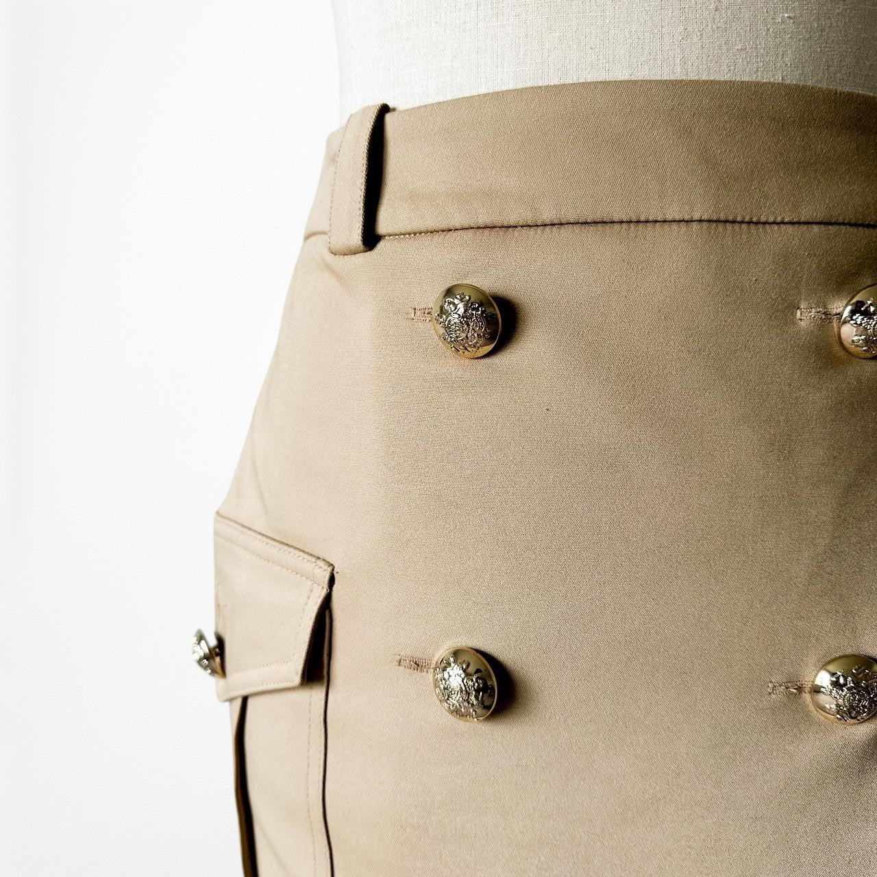 River Island Brown Beige Double Breasted Front Knee Length Bodycon Skirt Size XS