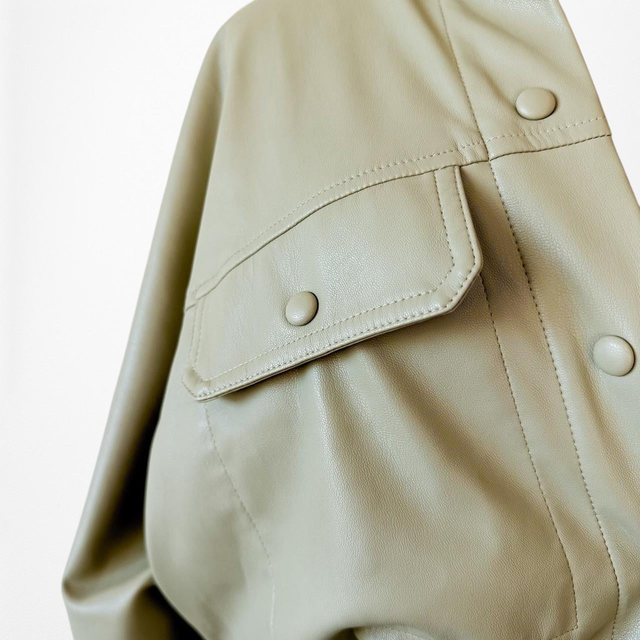 Zara Green Long Sleeve Faux Leather Utility Cargo Style Mini Dress Size S