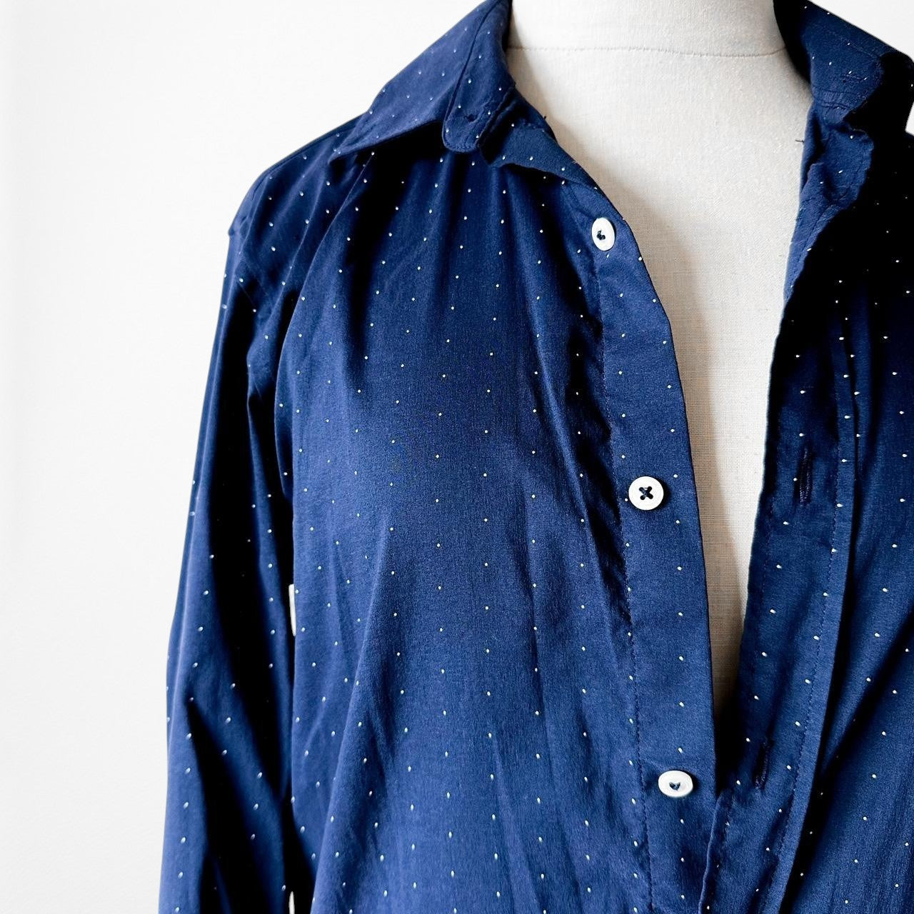 Zara Navy Blue Polka Dot Button Down Shirt Size XS/S/M