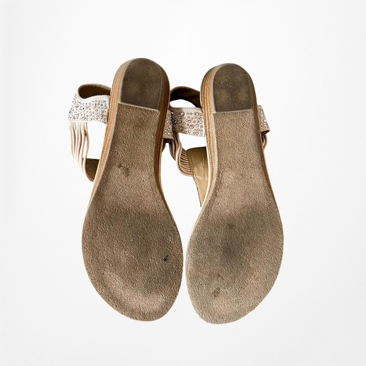 Coach and Four Brown Rhinestone Embellished Leather Slingback Sandals Size 7