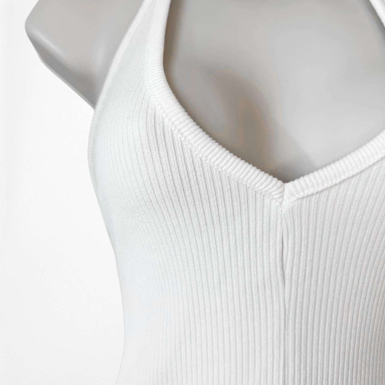 Zara White One Piece Ribbed Knit Halter Neck Casual Sportswear Romper Size S