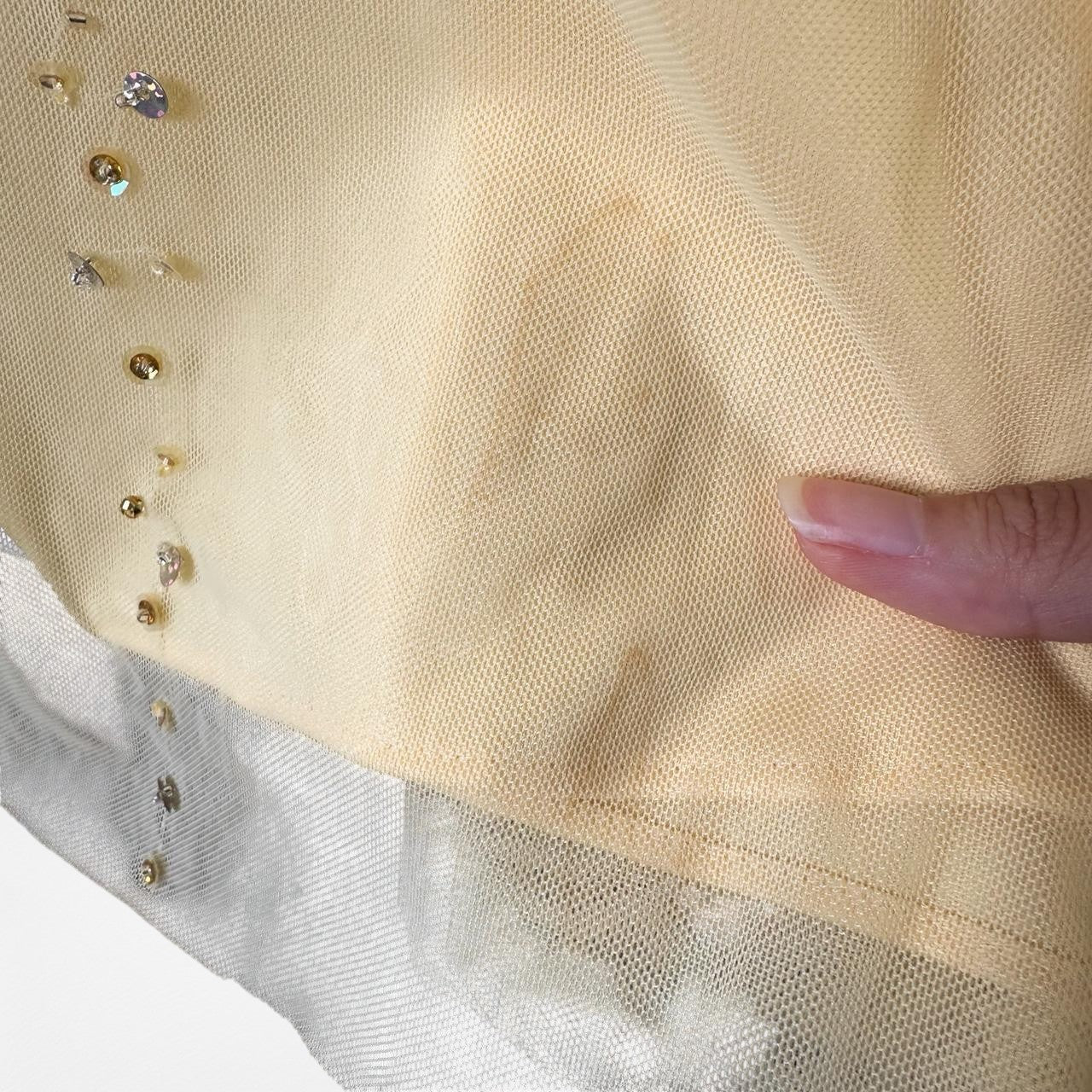 Vintage Yellow Beaded Mesh Bodycon Maxi Prom Dress Size XS/S