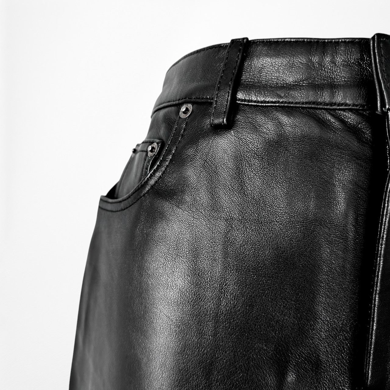 Zara Black High Waisted Straight Leg Sheep leather Pants Size S