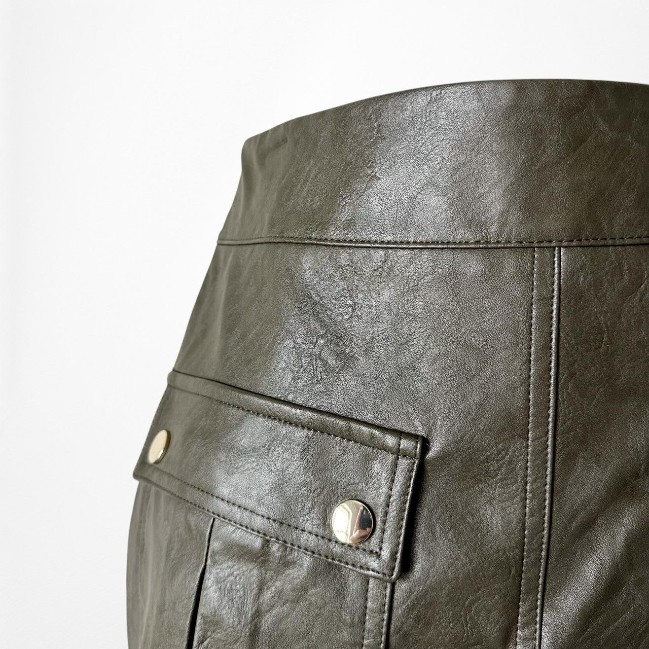 Zara Green Olive Faux Leather Mini Skort Skirt Size XS /S