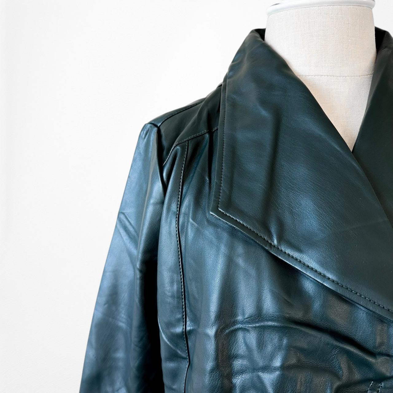 Ann Taylor Dark Green Motorcycle Faux Leather Jacket Size 6/M