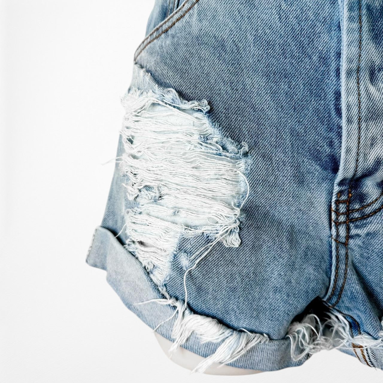 One Teaspoon Medium Wash Destroyed Distressed High Waisted Denim Shorts Size XS/S