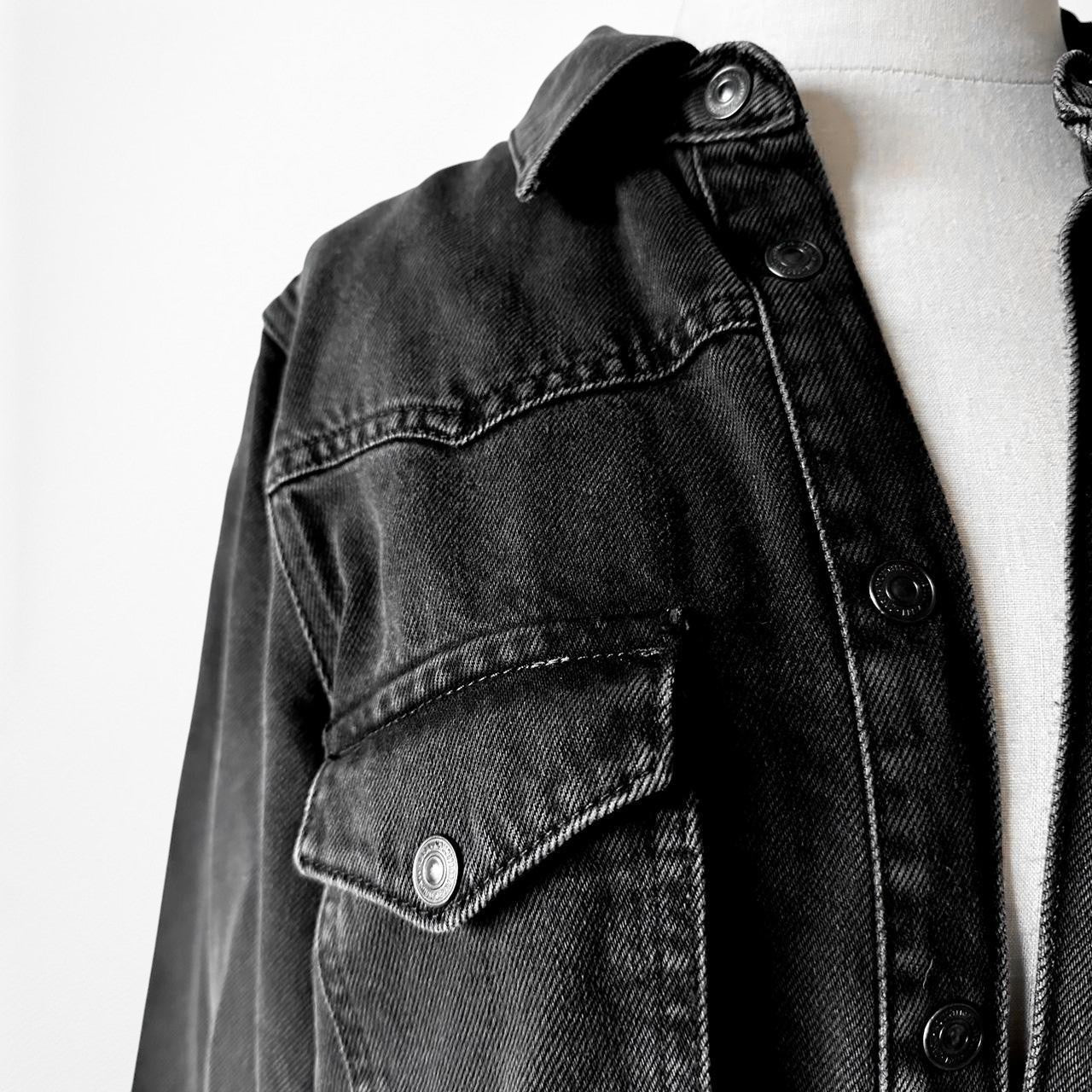 Zara Gray Denim Button Down Front Oversized Shirt Top Size XS