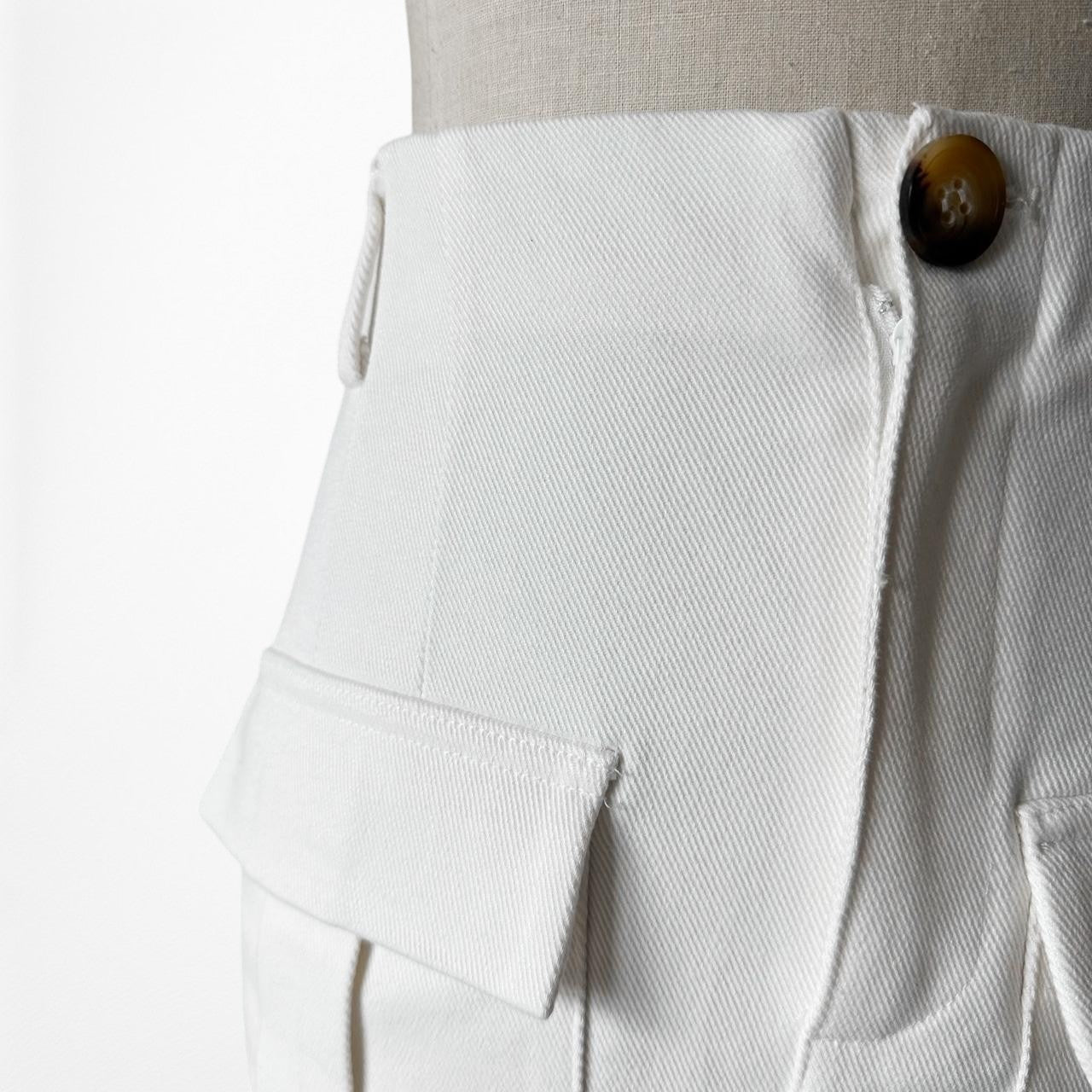 Zara White High Waisted Cargo Style Mini Bodycon Skirt Size XS