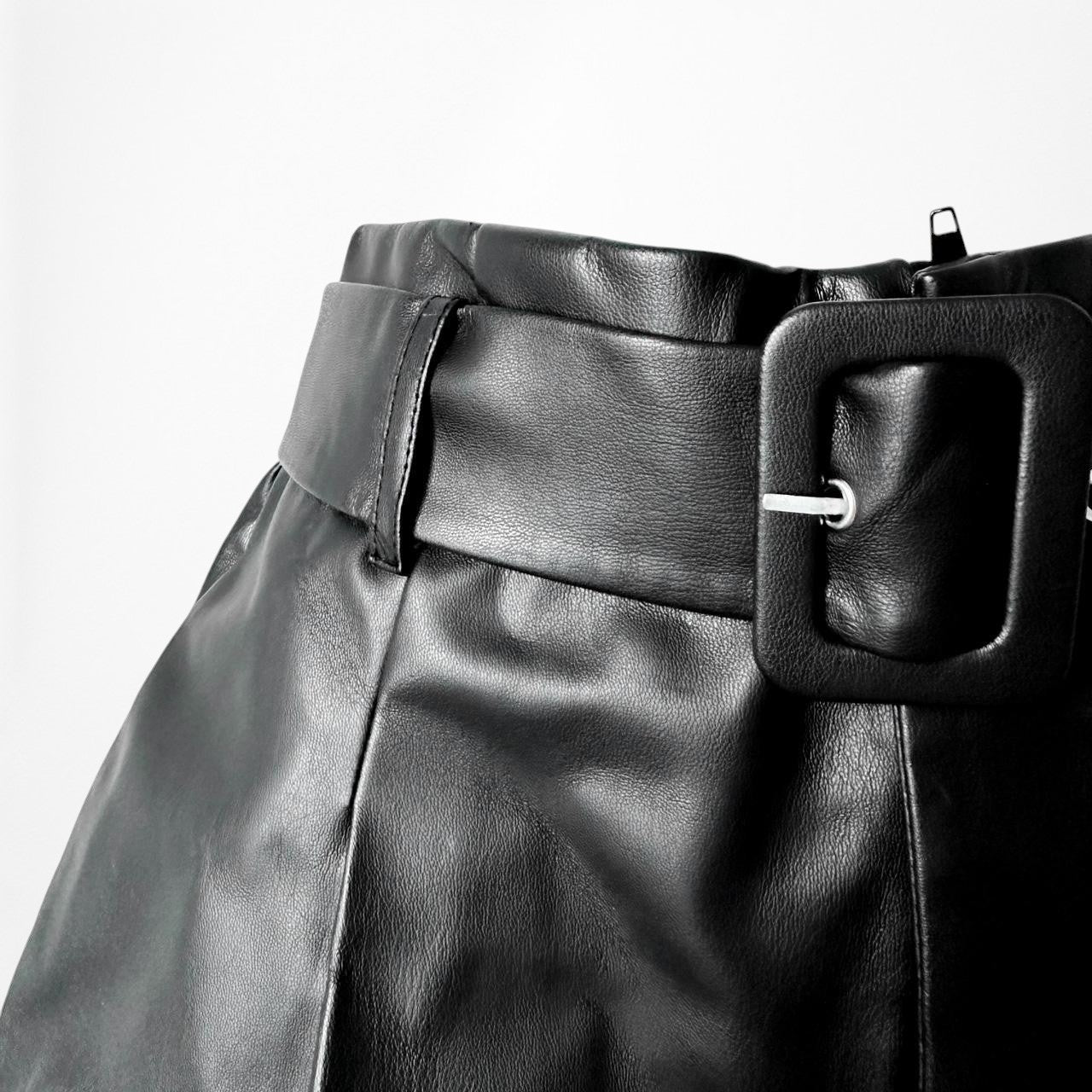 Zara Black Paperbag Style High Waisted Belted Faux Leather Shorts Size XS/S