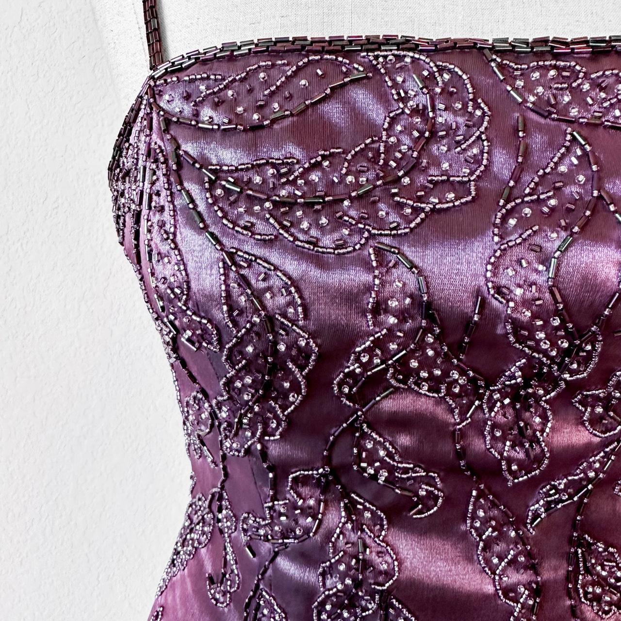 Purple Satin Beaded Maxi Slit Formal Prom Dress Size S