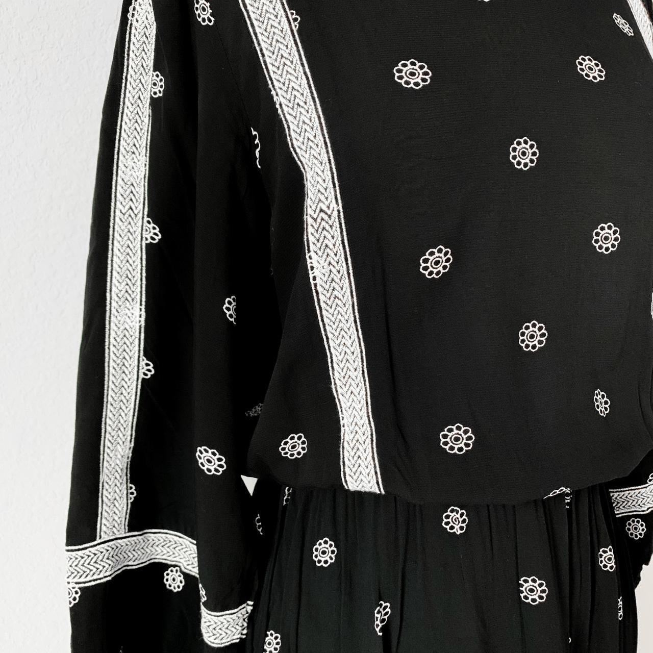 Loft Navy Blue Long Puffy Sleeve Striped Floral Knee Length Casual Dress