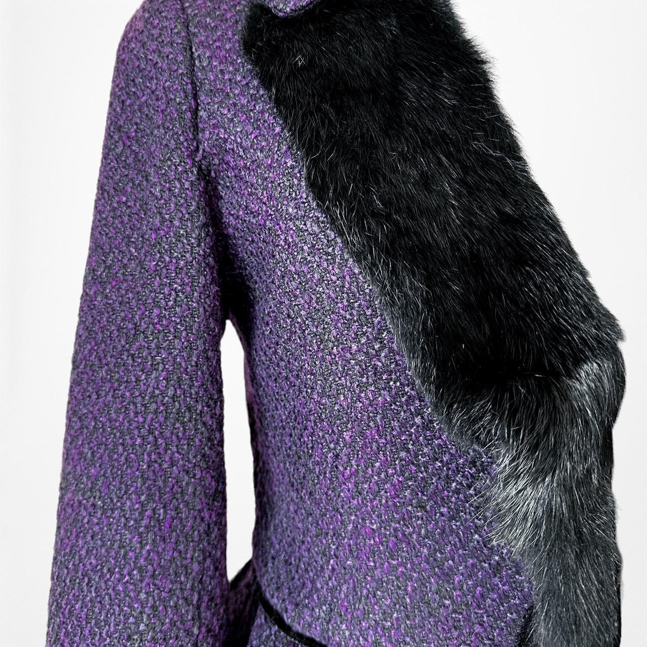 Vintage Y2K Purple Tweed Faux Fur Lined Peplum Blazer Jacket Coat Size S