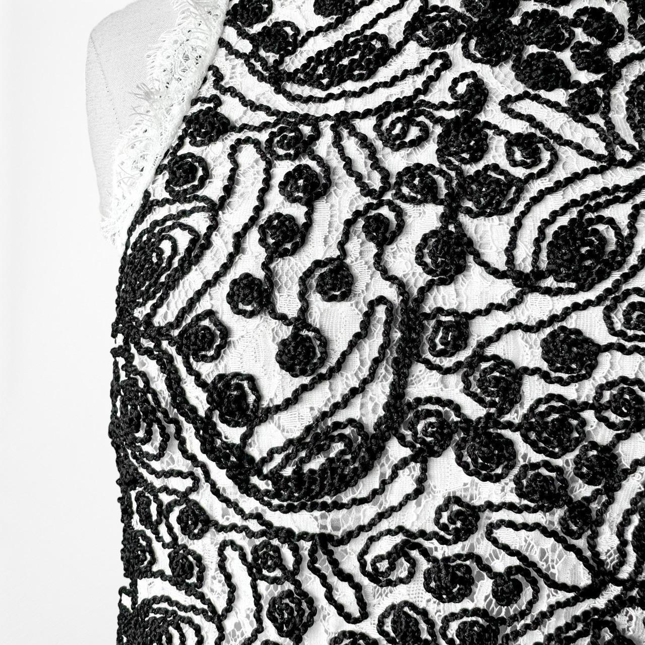 Zara Black White Floral Lace Sheer Mock Neck Crop Top Blouse Size XS/S