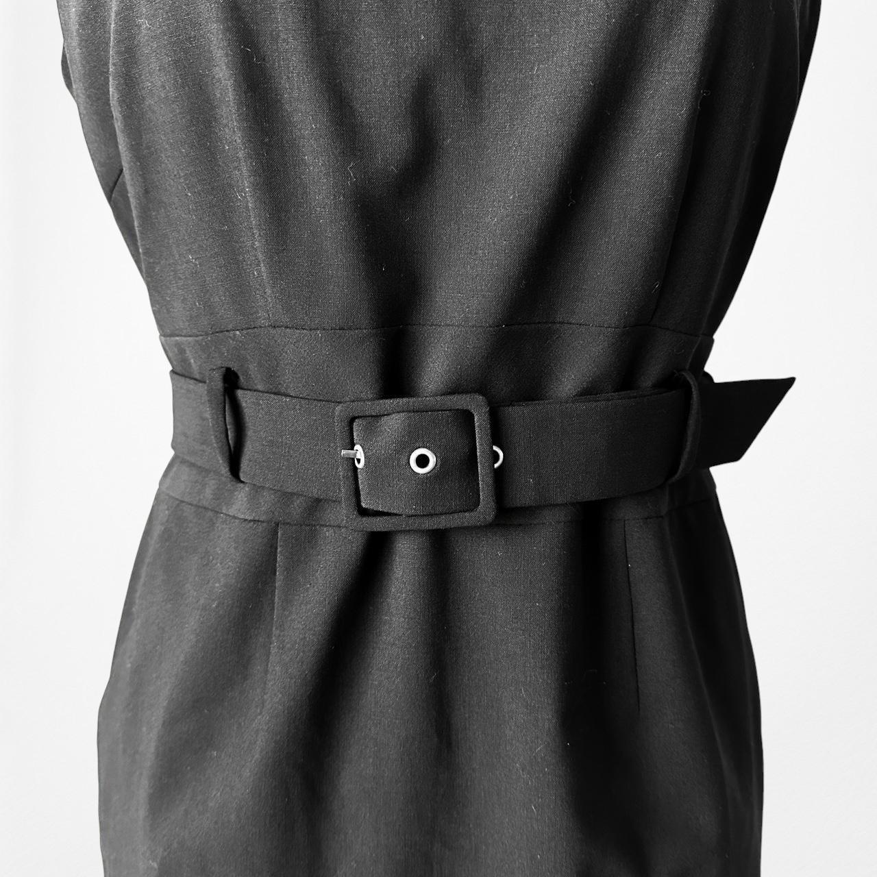 Vintage Y2K Black Sleeveless Knee Length Bodycon Belted Cocktail Dress Size 4P/S