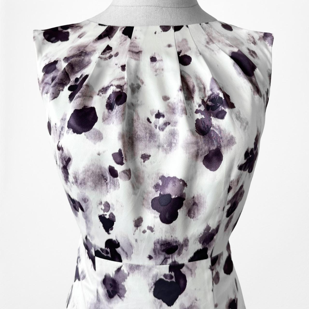 Vintage Y2K Purple White Knee Length Printed Satin Bodycon Dress Size 4P/M
