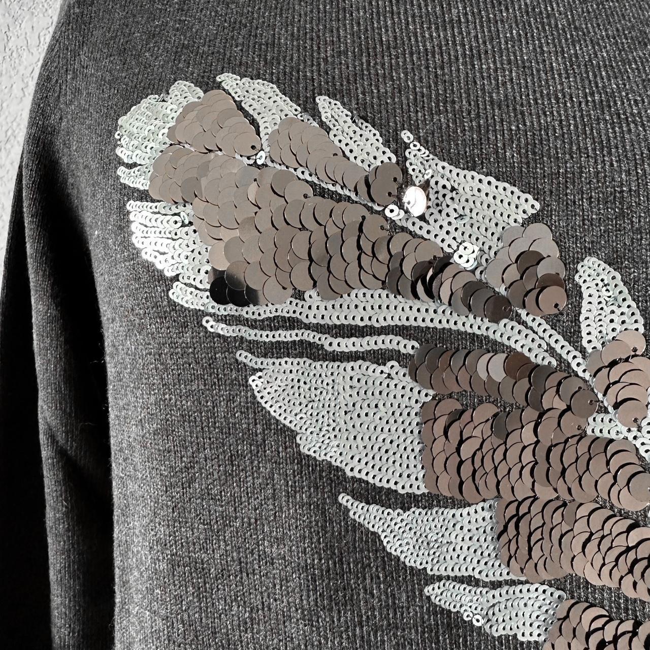 Vintage Y2K Gray Cashmere Blend Sequin Knit Crewneck Pullover Sweater Size M