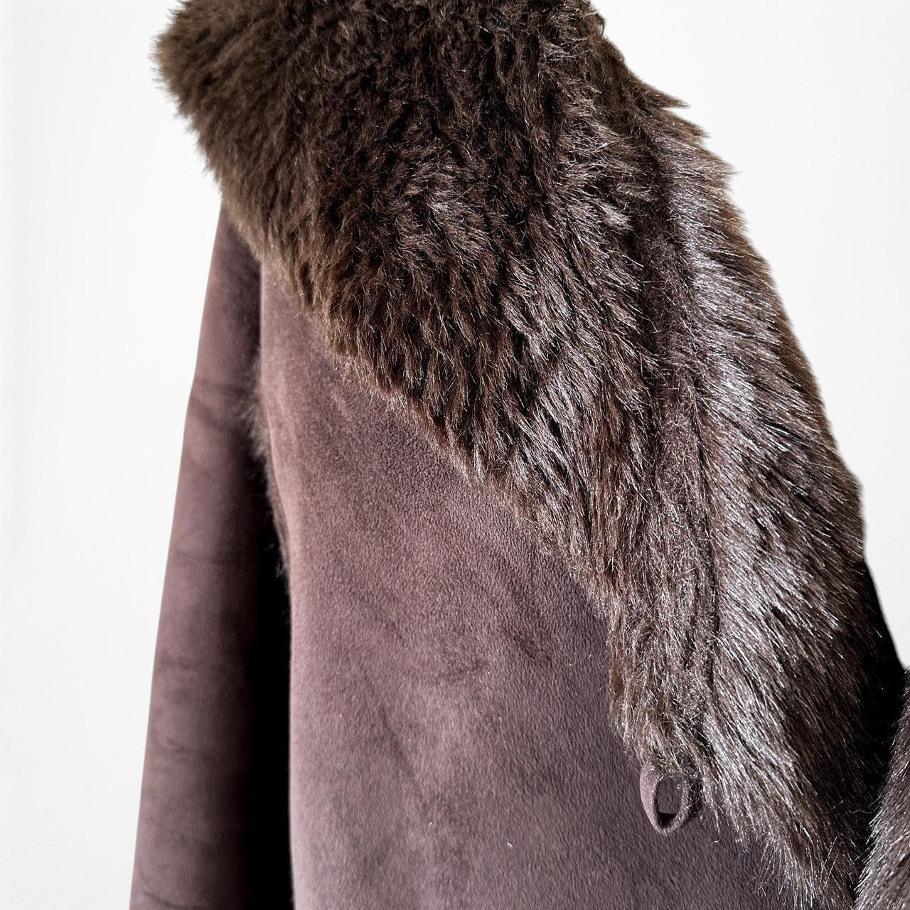 Brown Vintage Faux Fur Lined Suede Jacket Coat Cardigan Size M