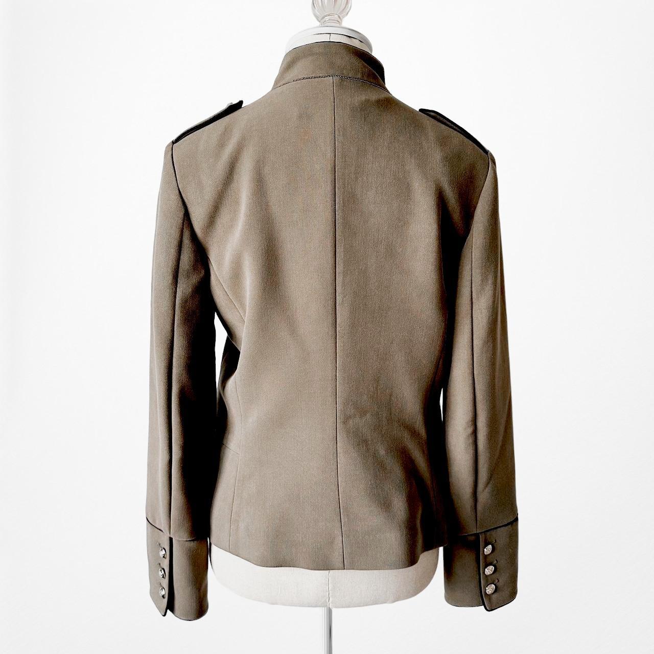 Mango Olive Green Button Front Military Style Shoulder Padded Jacket Size XS