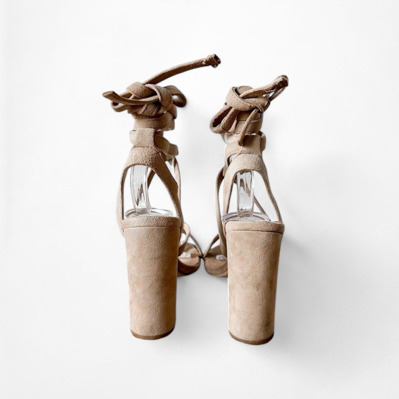 Tony Bianco Brown Suede Peep Toe Block Lace Up Gladiator Sandals Heels Size 6