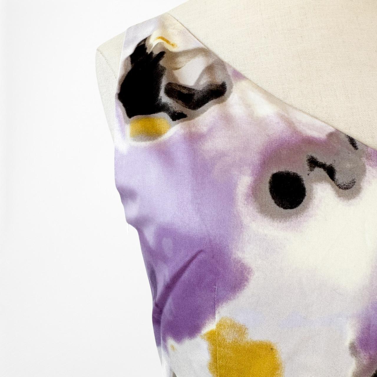 Vintage Purple White Sleeveless Floral Knee Length Bodycon Cocktail Summer Dress Size M