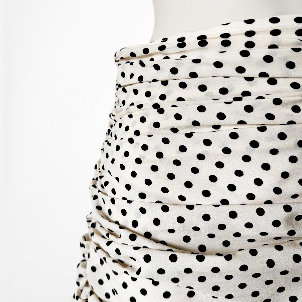 Vintage Y2K Off White Polka Dot Pleated Ruffle Asymmetric Flared Mini Skirt XS