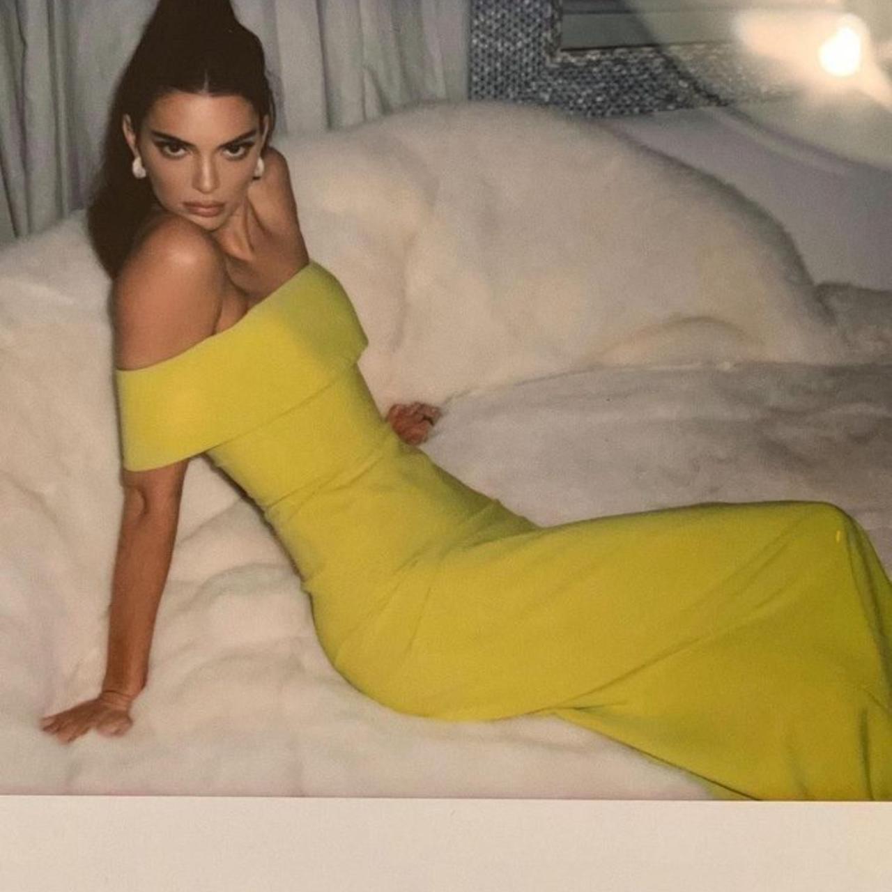 Neon Yellow Off The Shoulder Thick Knit Bodycon Maxi Formal Dress Size XS/S