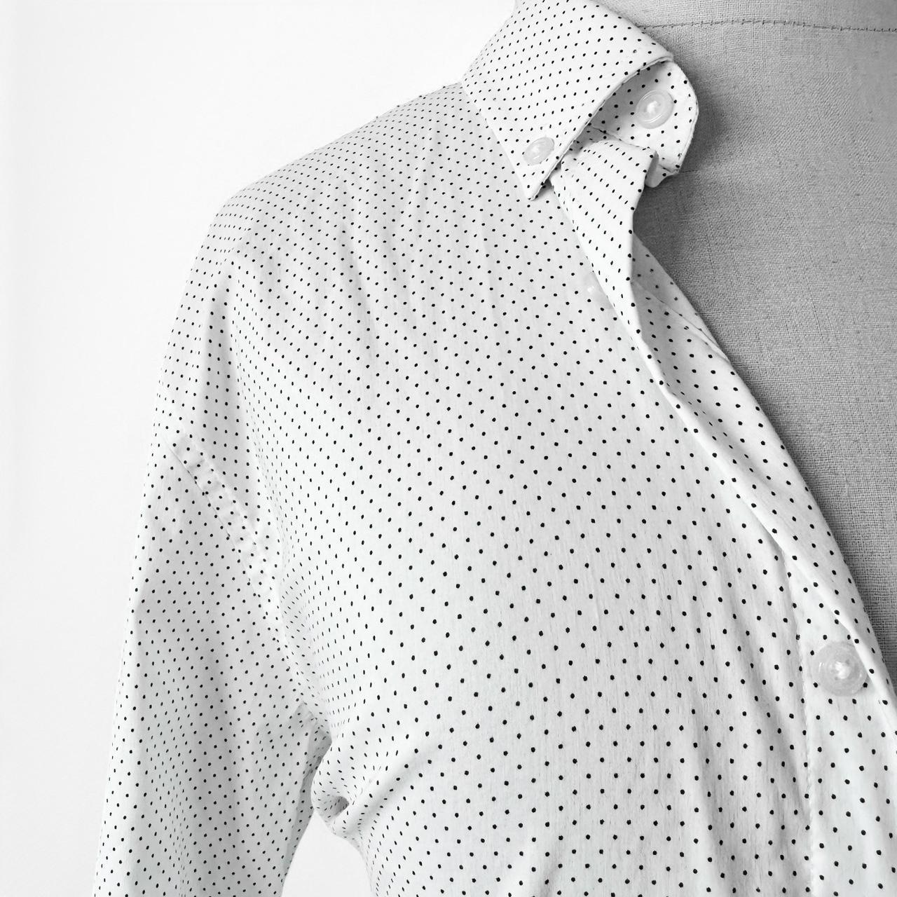Vintage Y2K Zara White Blue Polka Dot Button Down Shirt Top Size S