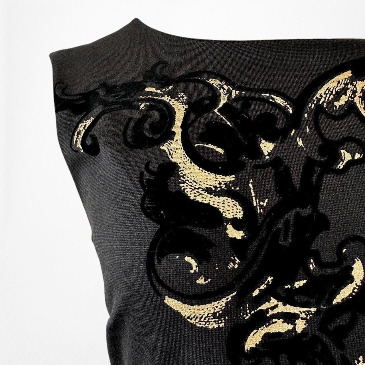 Vintage Y2K Black Knit Gold Embellished Knee Length Bodycon Dress Size M