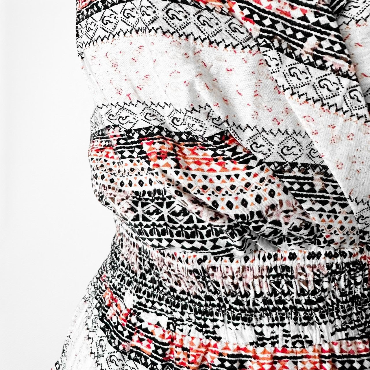 Vintage Y2K 90s White Gray Casual V-Neck Printed Striped Romper Dress Size S/M