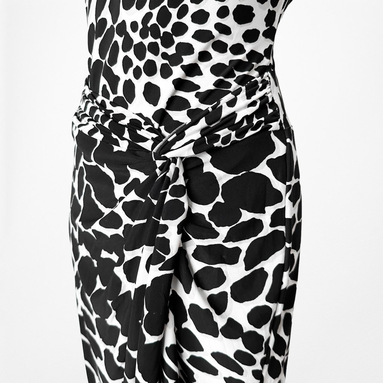 Vintage Y2K Black White Sleeveless Printed Knee Length Knit Cocktail Dress Size 4/M