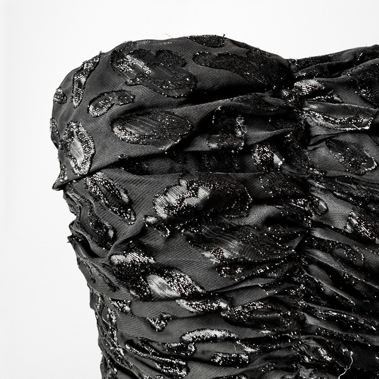 Vintage Y2K Black Sequin Sweetheart Neckline Strapless Tube Crop Top Size S