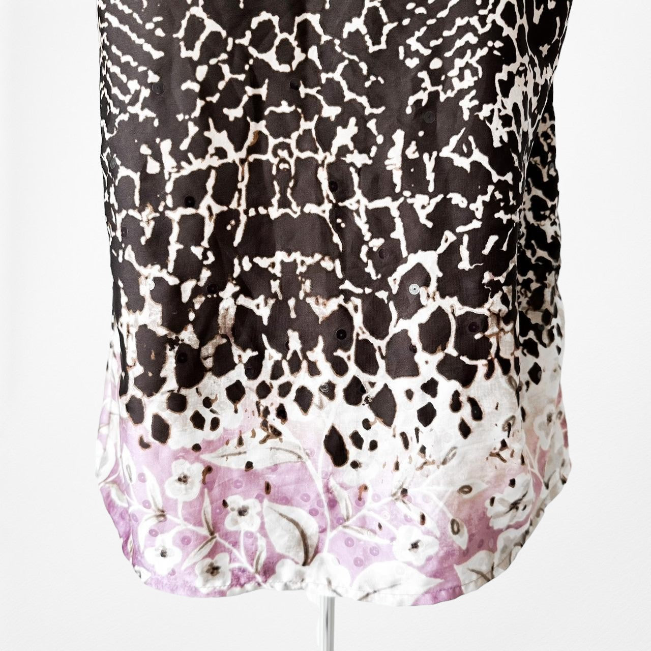 Dana Buchman Brown Pink Floral Print Scoop Neck Satin Sleeveless Tank Top XS/S