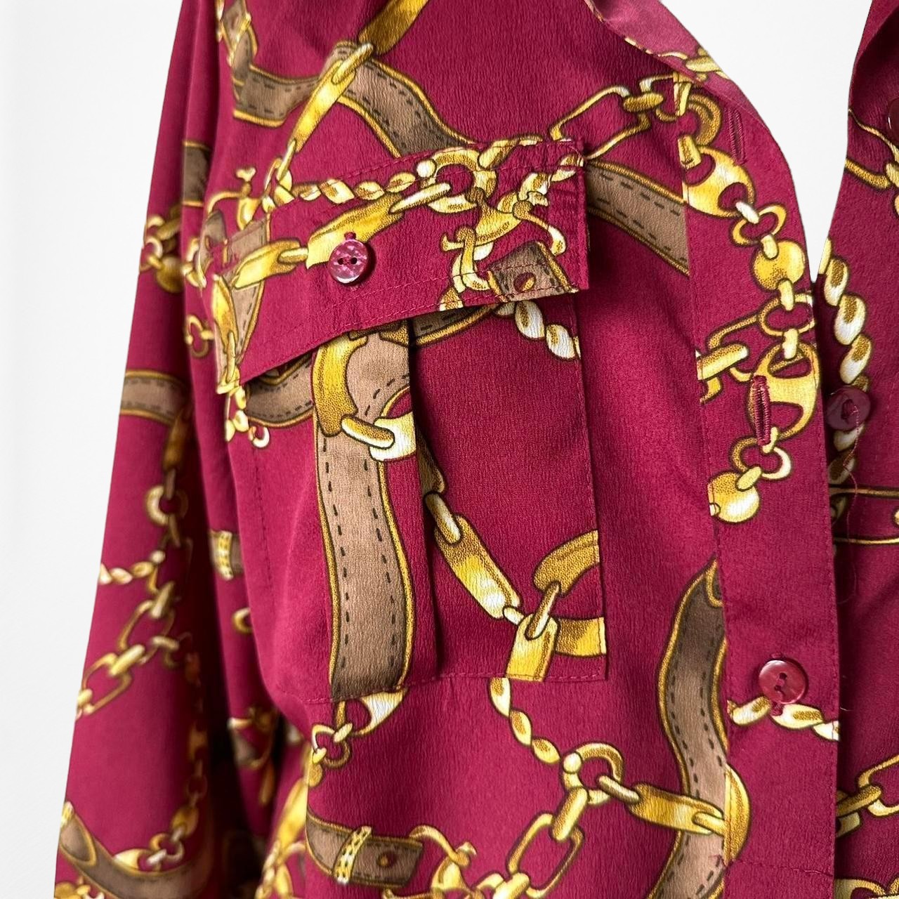 Vintage Y2K Red Yellow Printed Button Down Shirt Top Size S