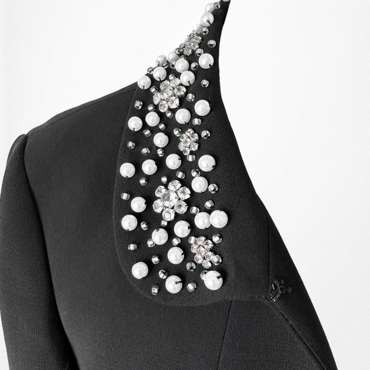 Vintage Y2K Black Pearl Collar Shoulder Padded Blazer Jacket Coat Size M