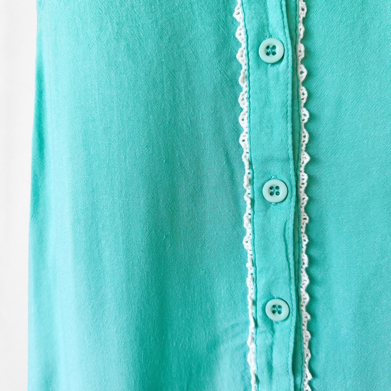 Vintage Y2K 90s Blue Lace Button Down Crochet Racerback Boho Tank Cami Top S