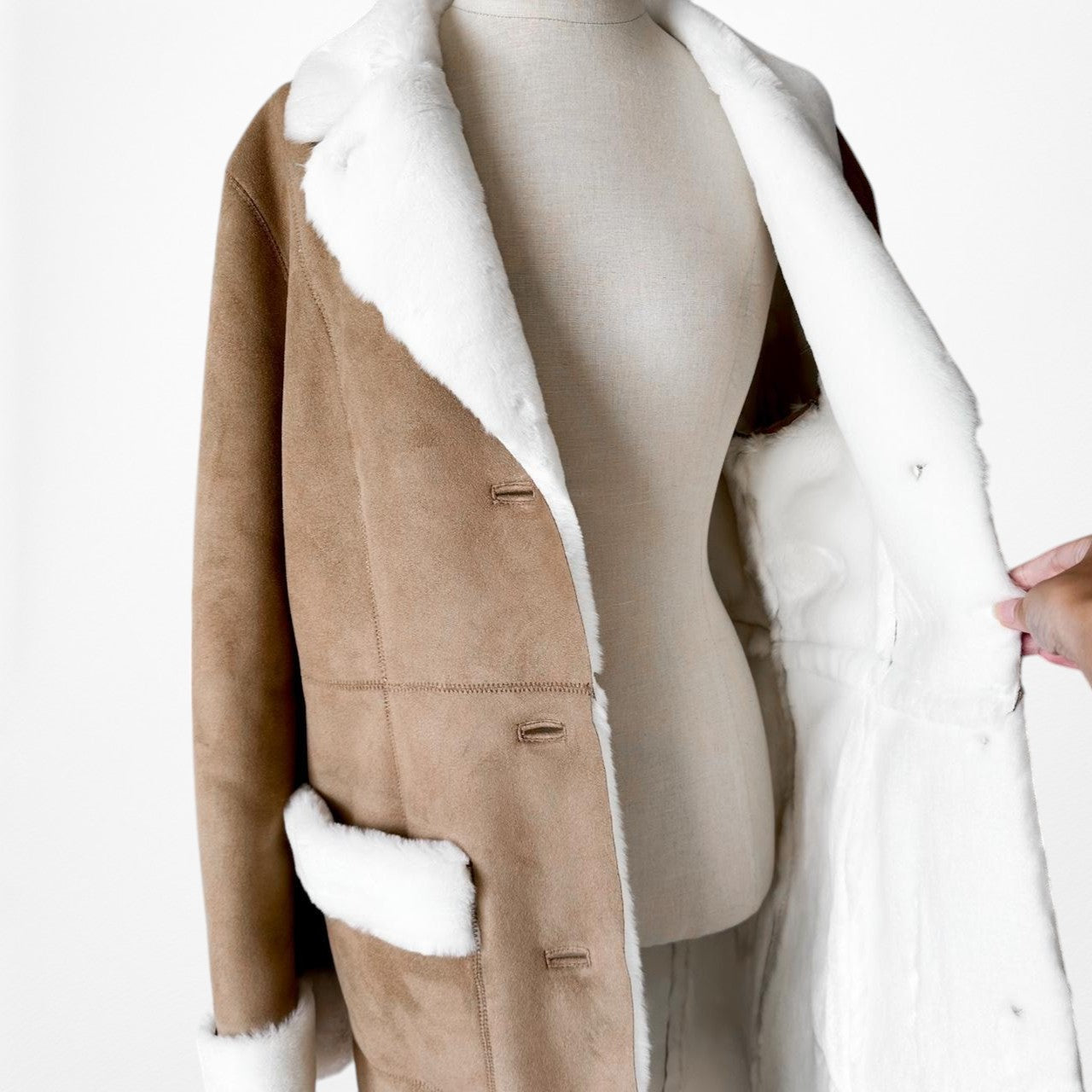 Brown Tan Vintage Suede Soft Faux Fur Lined Jacket Coat Cardigan Size 12/L