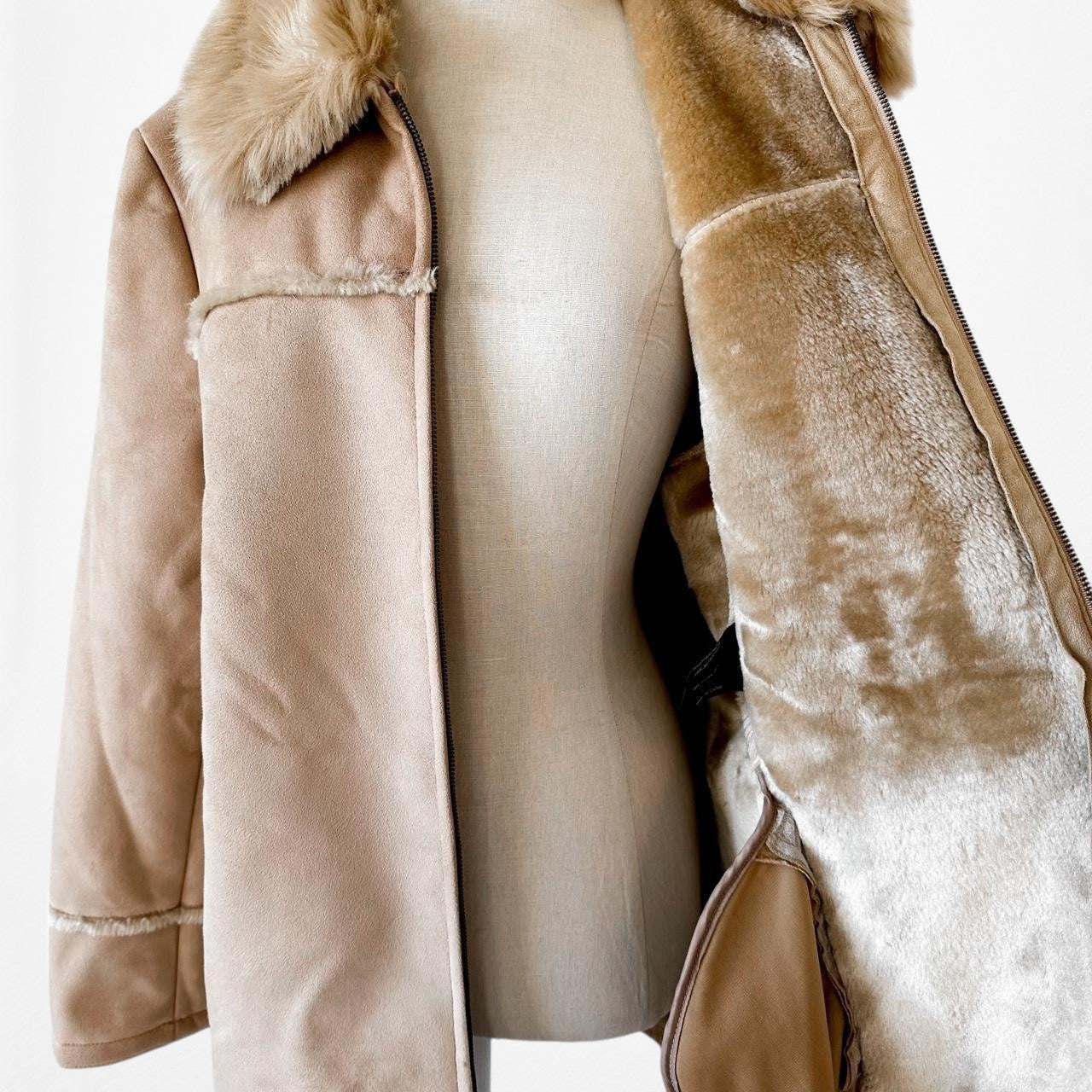 Vintage Brown Suede Faux Fur Lined Coat Jacket Size M