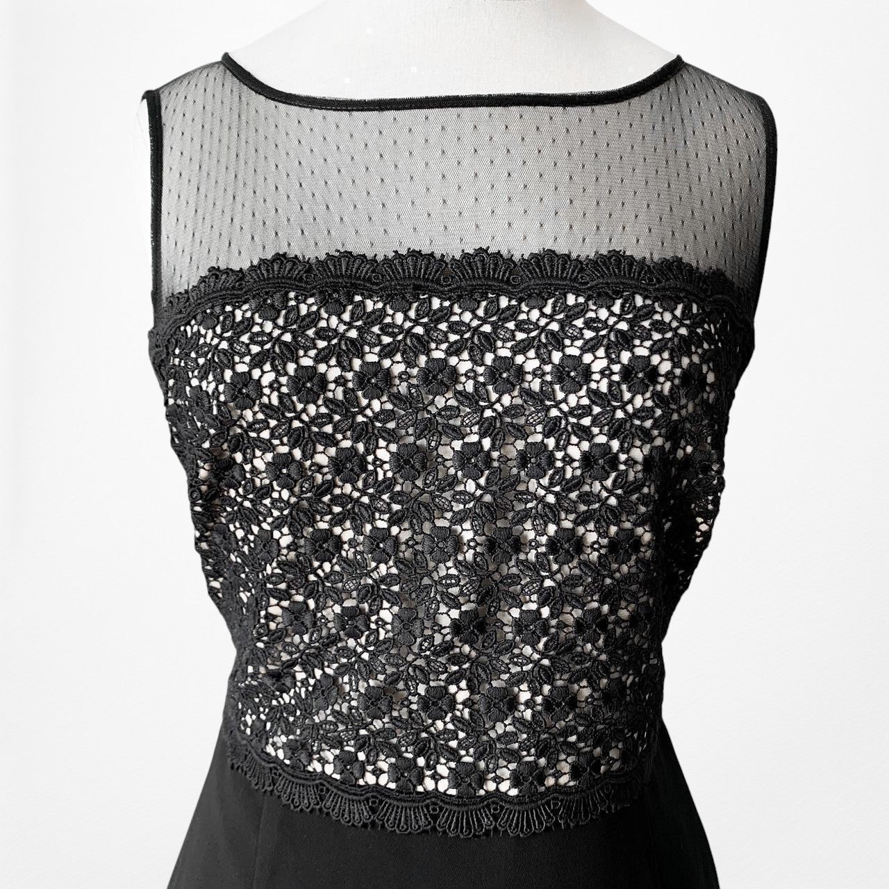 Ivanka Trump Black Floral Lace Sleeveless Knee Length Bodycon Dress Size M