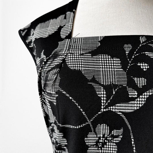 Vintage Y2K Black Capped Sleeve Square Neck Floral Print Knit Top Size S/M