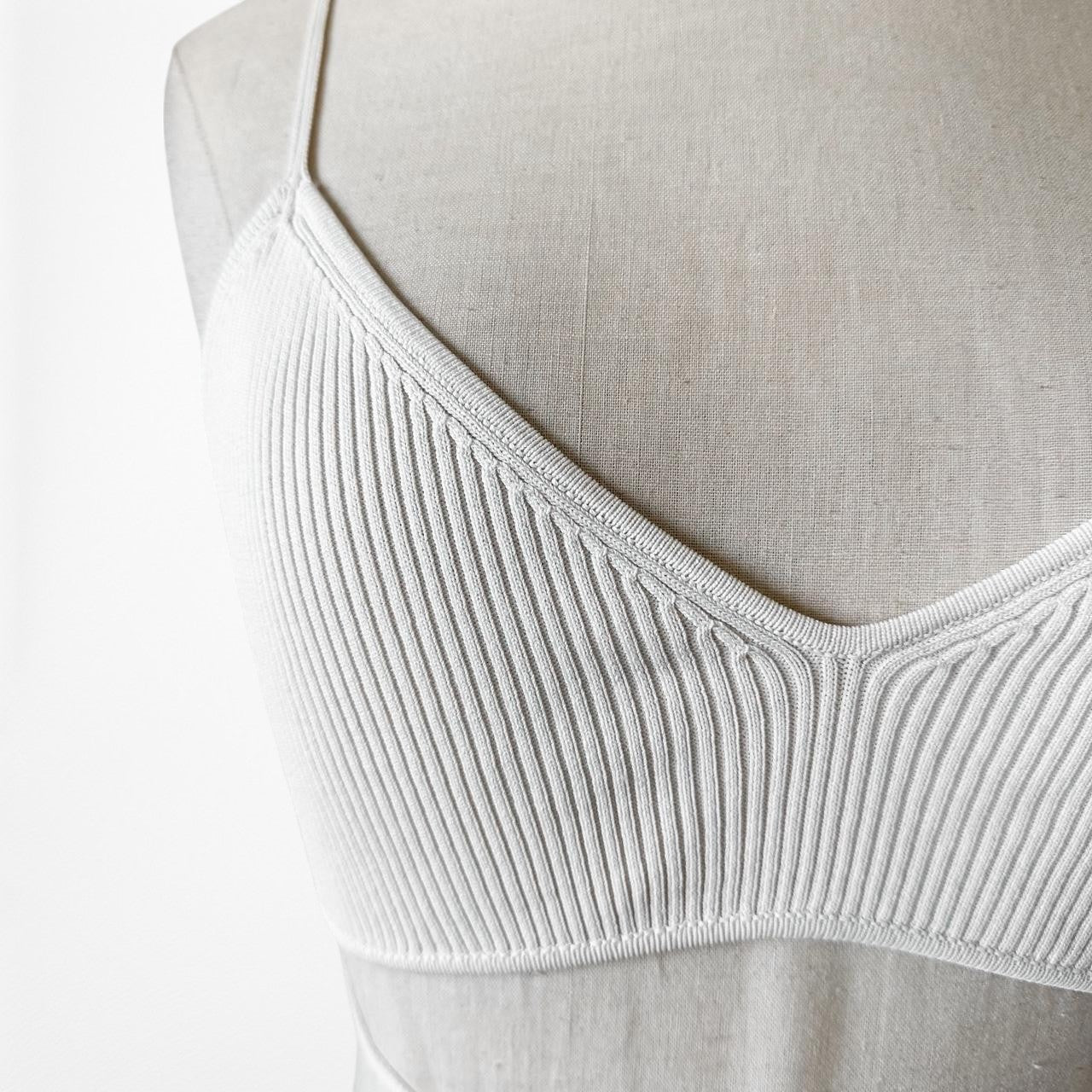 Zara Ribbed Knit Off White Cream Strappy Tie Crop Top Bralette Size S